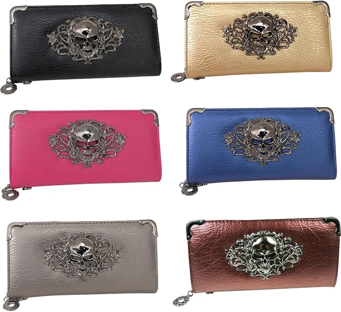Skull Goth Wallet Zip Around Clutch with Credit Card Holder Phone Case
